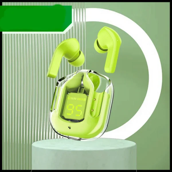 Green Bluetooth earbuds